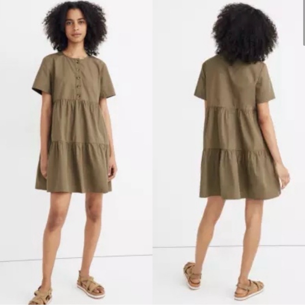 Madewell Green Tiered Button Front Mini Dress Sz L